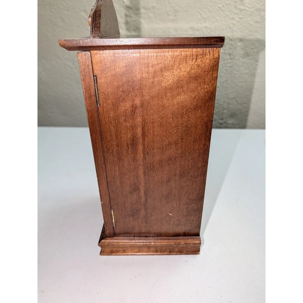 Vintage‎ Wooden Jewelry Cabinet Necklace Ring Etched Glass & Mirror